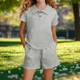 thumbnail image 5 of Amidoa Girls 2 Piece Outfits Summer Clothes Short Sleeve Cute Solid Color T-Shirt and Casual With Pockets Shorts Kids Clothing Sets,Gray Size 7, 5 of 5
