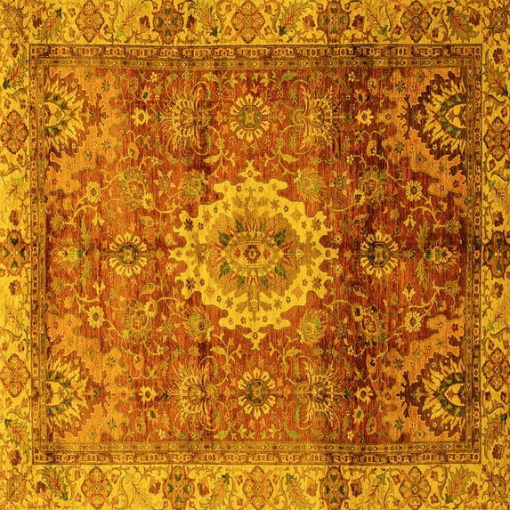 Ahgly Company Indoor Square Oriental Yellow Modern Area Rugs, 8' Square