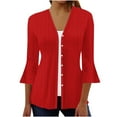 thumbnail image 1 of VEKDONE Blouse Décontractée à Manches 3/4 pour Femmes, Cardigan Rouge P, 1 of 5