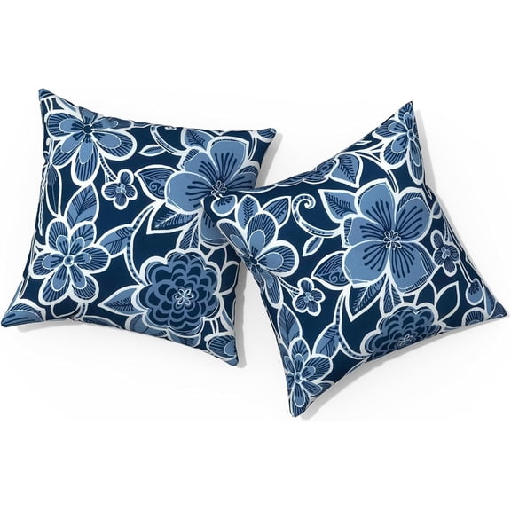 Ryan; Outdoor Pillows for Patio Furniture 18x18 inch, Square Outdoor Throw Pillows , Decorative Toss Pillows for Garden Couch Home Sofa Office Chair, Pack of 2,Flower Navy