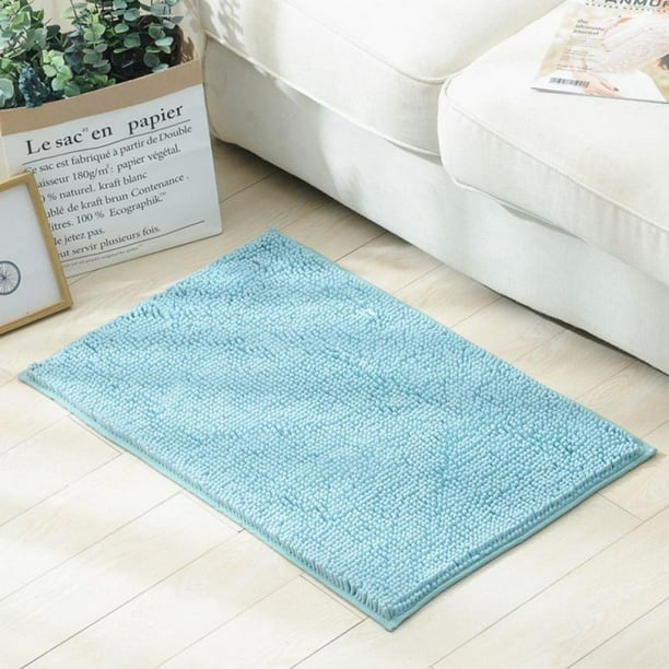 Soft Chenille Plush Striped Floor Mats, Light Blue Bathroom Rugs
