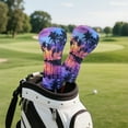 thumbnail image 3 of Yuyamidu Purple Sunset Golf Club Head Covers Coconut Tree Driver Fairway Wood Hybrid Golf Head Cover Waterproof Golf Headcovers for Men Women, 3 of 7