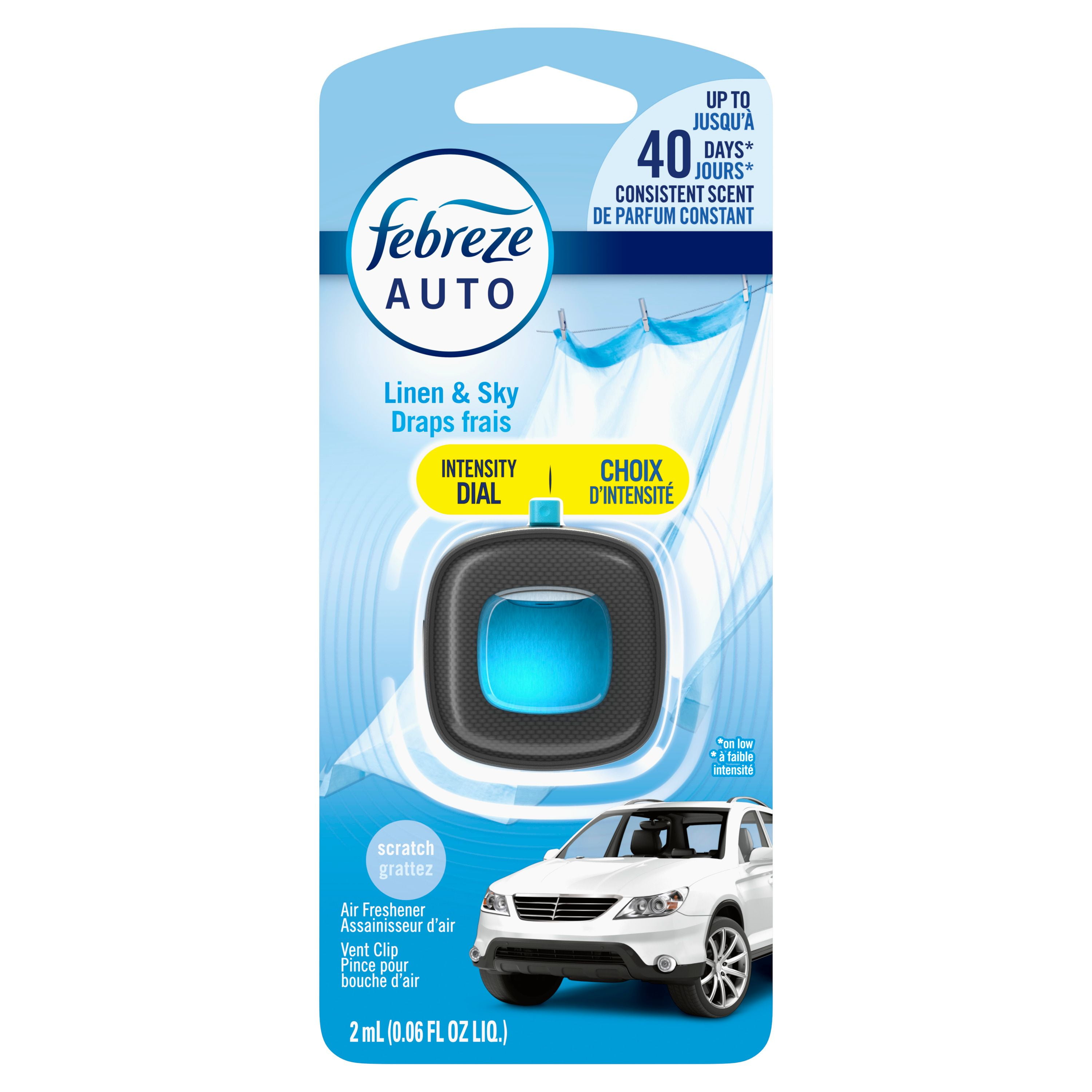 Febreze Car Air Freshener, Odor-Fighting Automotive Vent Clip, Linen & Sky Scent, 2 mL