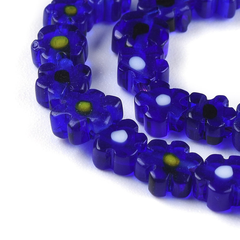 10strands Handmade Millefiori Glass Bead Strands Flower Medium Blue 4~7.2x2.6mm Hole: 1mm about 60~69pcs/Strand 16 inch(40cm)