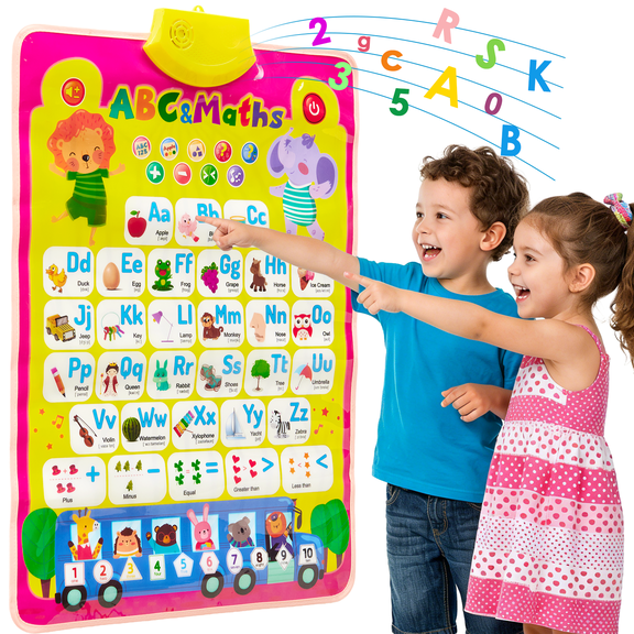 Electronic Alphabet Wall Chart, ABC&123 Preschool Poster for Toddlers, Interactive Educational Toy Alphabet Poster Gift for Boys Girls 1-3, Yellow