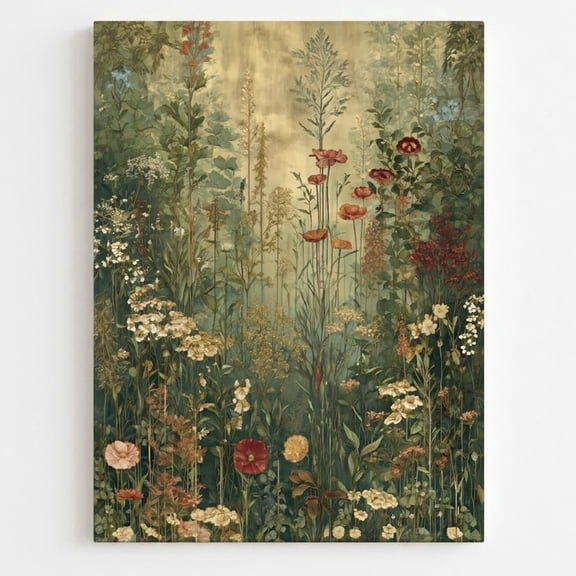J_969, 5x7 Size, Stretched Canvas Wall Art Moody Vintage Wildflower Print, Botanical Garden, Vintage Canvas Art Print