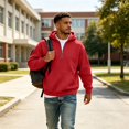 thumbnail image 6 of Hoodie Mens Quarter Zip Pullover Basic Sweatshirt Men Drawstring Hooded with Plain Elastic Hem 1/4 Zip Sweatshirt Red L, 6 of 9