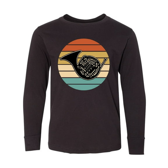 Inktastic French Horn Retro Music Sunset Long Sleeve Youth T-Shirt
