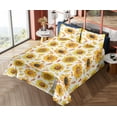 thumbnail image 4 of Ambesonne Sunflower Fitted & Flat Sheet with Sham 3 Pcs Set, Vintage Fall Leaves Print, Twin, Marigold Mustard and White, 4 of 5