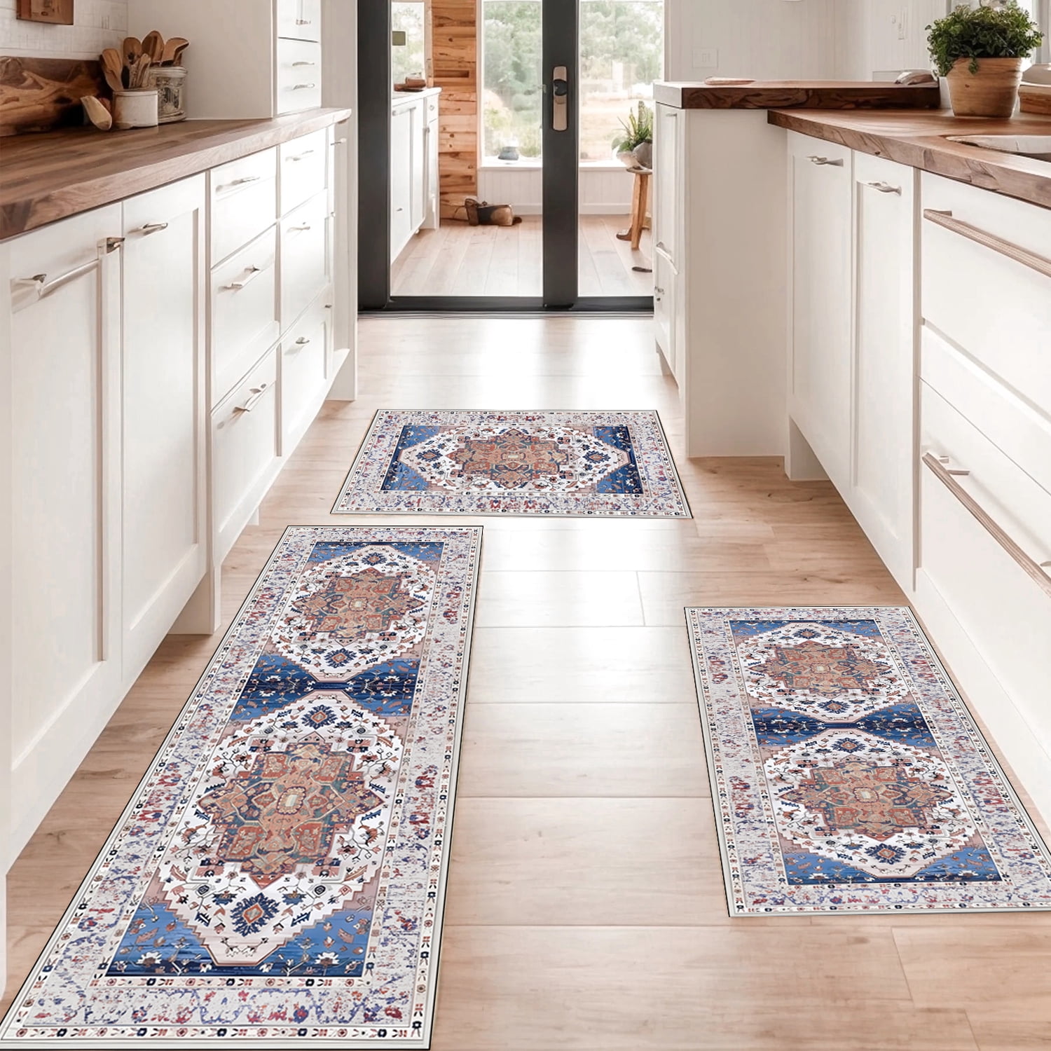 3 Pieces Kitchen Rug Sets with Runner Non Slip Washable Mats for Floor Thick Kitchen Floor Mat Carpet Runner Rugs for Hallway Laundry Holiday Decor
