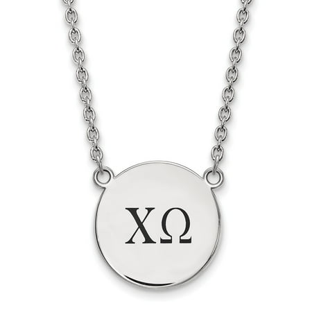 Chi Omega Block - 925 Rhodium Flashed Silver Black Enamel Chi Omega Station Necklace
