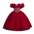 thumbnail image 1 of MIASHUI Robe de Demoiselle d'Honneur Épaules Dénudées Tulle Mariage Bal Concours Robe de Bal, Vin, 4-5 Ans, 1 of 5