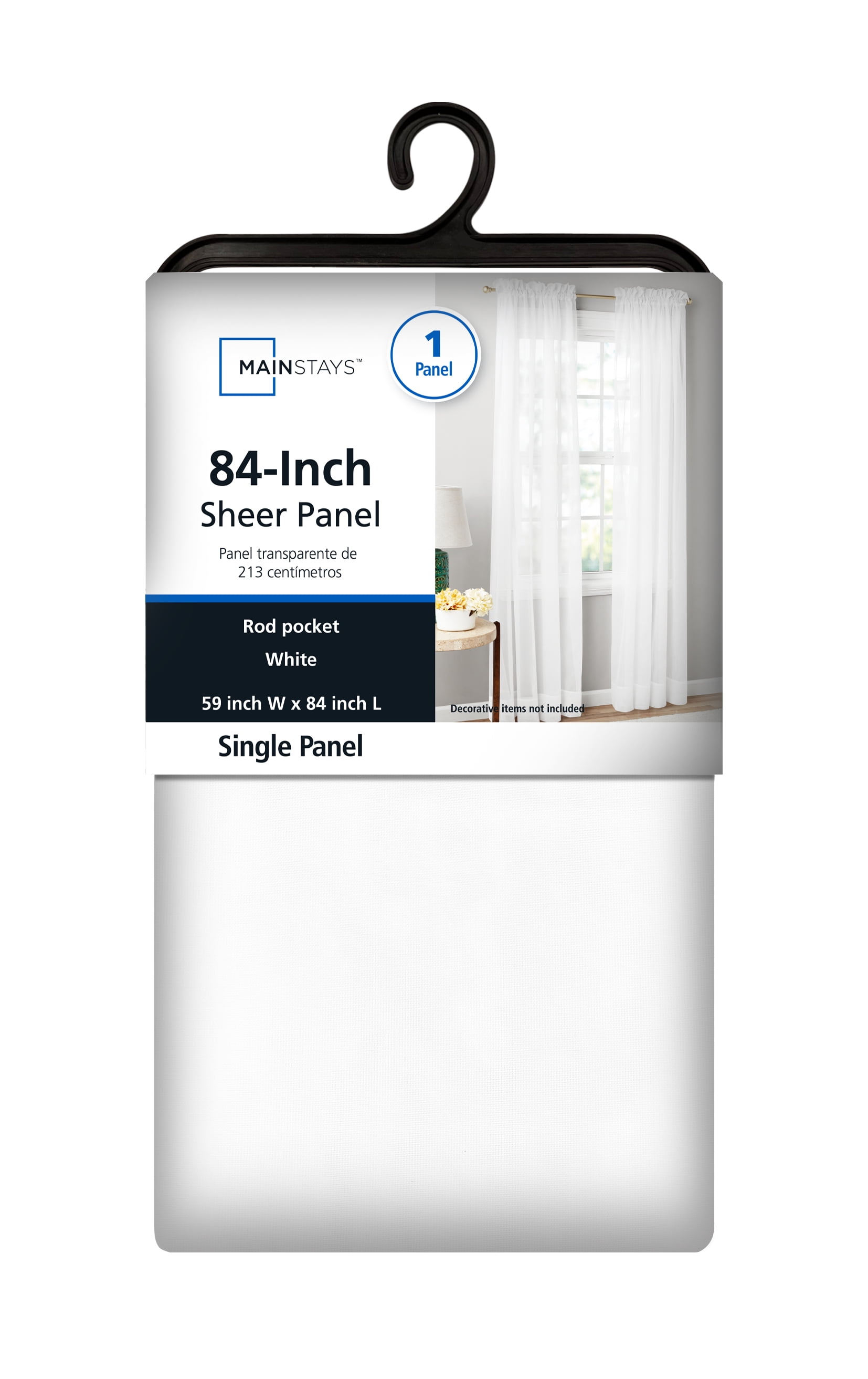 Mainstays Marjorie Sheer Voile Curtain, Single Panel, White, 59" W x 84" L