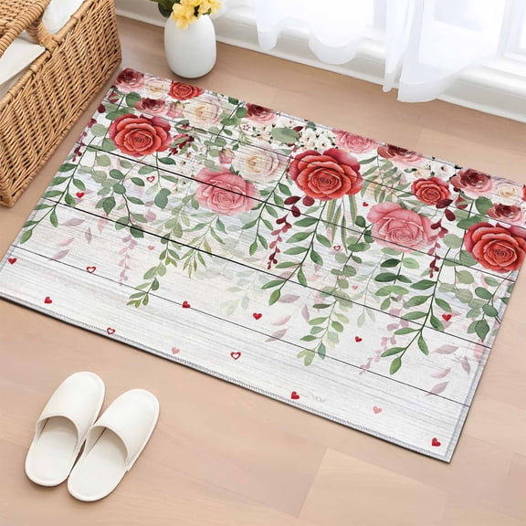 Pink Spring Floral Entryway Rug 2'x3' Non Slip Front Door Mats, Weeping Romantic Flowers Wooden Entrance Rugs Indoor Outdoor Carpet, Washable Floor Mats Small Area Rug for Bedroom Kitchen