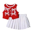 thumbnail image 5 of Paiwinds Baby Girls Summer Outfit Solid Color Bow Vest Top And Pleated Skirt Two-Piece Set Cute Casual Kids Clothing, 5 of 8