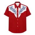 thumbnail image 4 of Western Embroidered Short Sleeve Button Down Shirts for Men Cowboy Print Casual Leisure Top Red M, 4 of 4