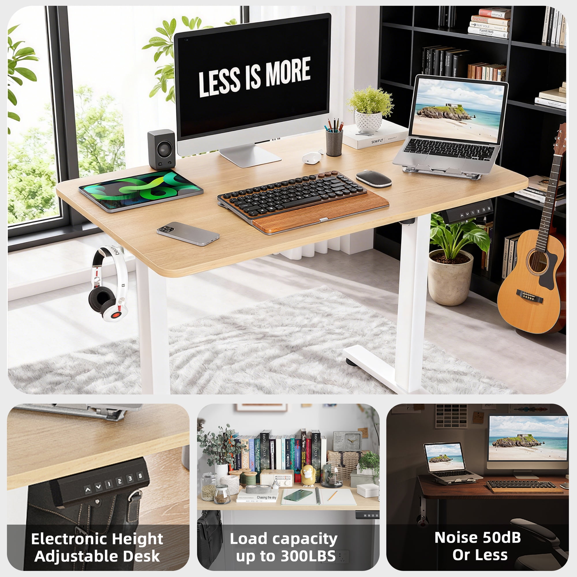 MAYEERTY 40*24" Oak Electric Standing Home Office Desk with Splice Board, Adjustable Height Sit-Stand Desk