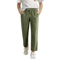 thumbnail image 2 of Yourumao Linen Pants for Girls 4-14 Year Elastic Waist Straight Leg Pants Lightweight Solid Summer Pants with Pocket, 2 of 9