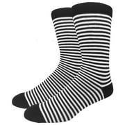 Men's Cotton Luxury Colorful Striped Casual Crew Dress Socks, Thin Black / White, ize 8 to 13