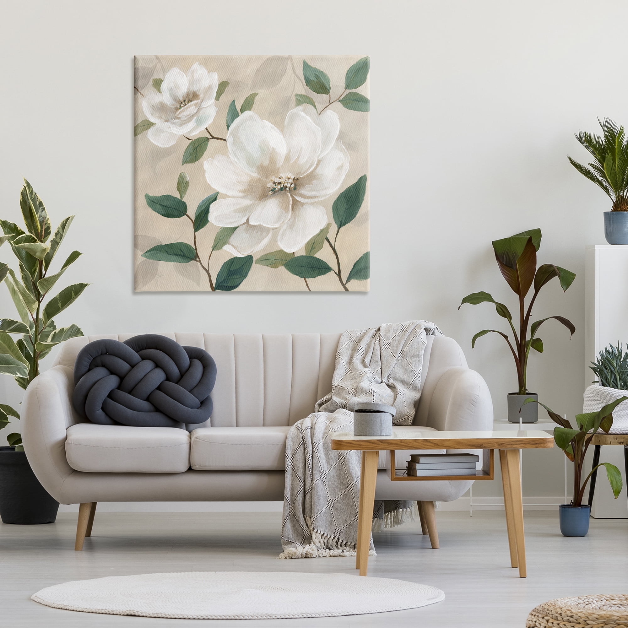 Stupell Industries Serene White Blossom with Leaves Canvas Wall Art, design by Nan