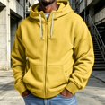 thumbnail image 2 of FENGYOU Mens Waffle Knit Zip Up Hoodie Long Sleeve Drawstring Hooded Sweatshirt Relaxed Fit Casual Full Zip Jacket Yellow L, 2 of 5
