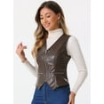 thumbnail image 2 of DARING DIVA Women's Faux Leather Waistcoat V Neck Sleeveless Zipper Vest XS Brown, 2 of 6