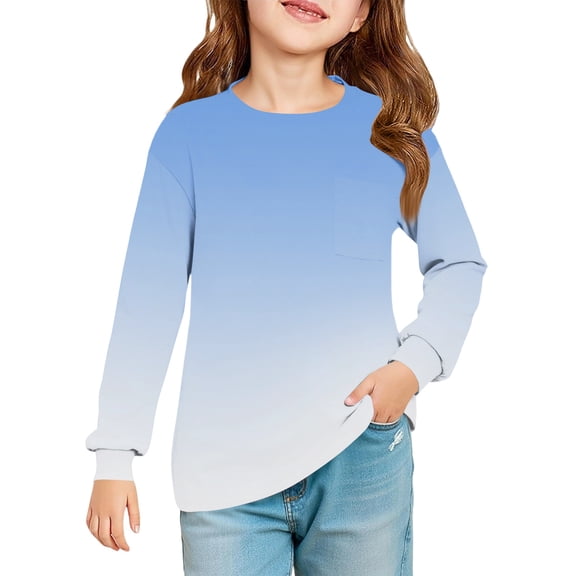 Abcomgle Girls Long Sleeve Shirts 10-12 Crewneck Fall T Shirts for Girls Trendy Basic Girls Tops Trendy Gradient Blouses for Girls with Pocket