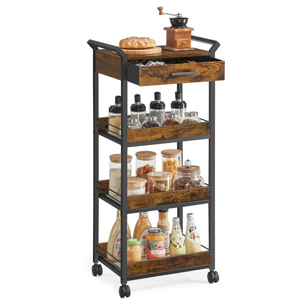 Carrito de almacenamiento VASAGLE, enrollable de 4 niveles con cajón, 96 cm de alto