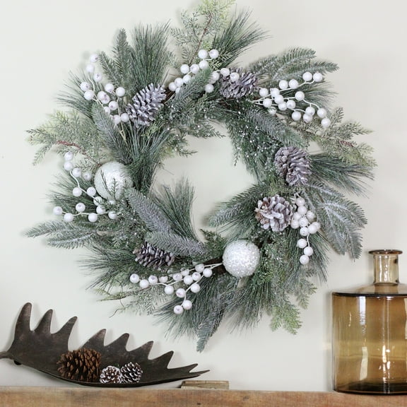 Northlight Frosted Mixed Pine and Pine Cone Artificial Christmas Wreath, 24-inch, Unlit