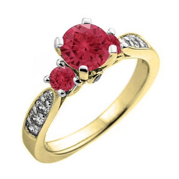 Dazzlingrock Collection 14K Round Ruby & White Diamond Ladies 3 Stone Bridal Engagement Ring, Yellow Gold, Size 7