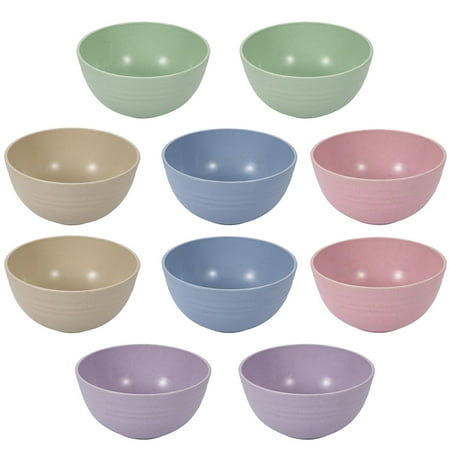 

BESTONZON 10pcs Wheat Straw Heat Resistant Bowls (Pink + Blue + Beige + Green + Purple)