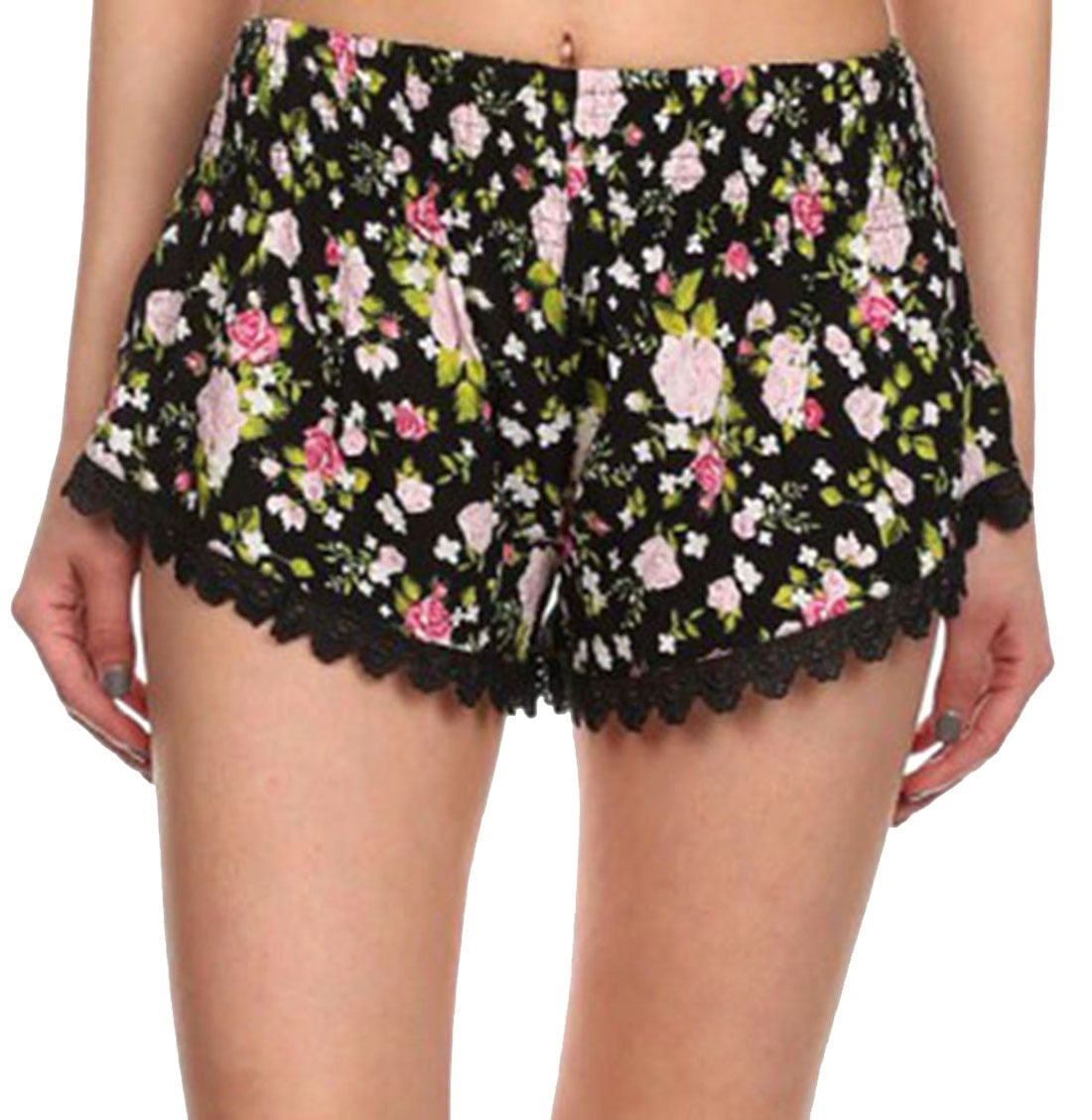 Clearance Womens Small Balls Tassel Edge Floral Print Beach Shorts