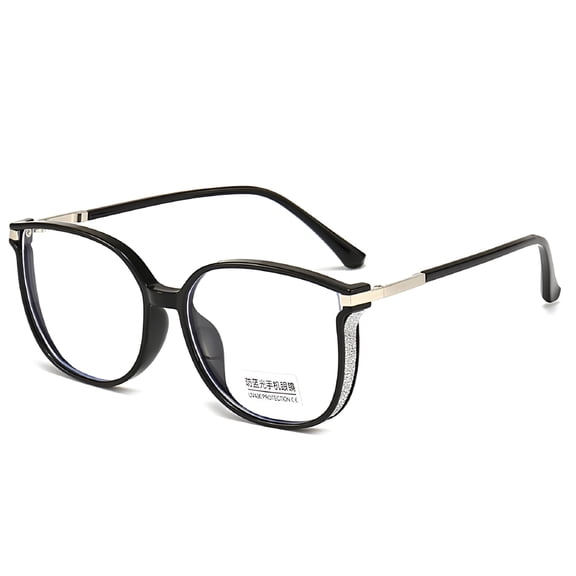 GJX Oversized Anti-Blue Light Bling Women Black Reading Glasses 2.50,Square Plastic Readers  2.50 Strength