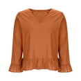 thumbnail image 4 of Womens Shirts Linen Summer Ruffle Long Sleeve V Neck Casual Loose Comfy Work Blouses Tee Shirt, 4 of 6