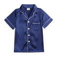 thumbnail image 3 of WOYY Toddler Girls Satin Silk Pajamas Solid Short Sleeve Button Shirt Shorts Unisex Kids Sleepwear, Blue, 3 of 8