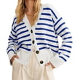 thumbnail image 3 of V Neck Button Down Long Sleeve Open Front Ribbed Knit Outerwear Womens Striped Cardigan Sweaters, 3 of 6