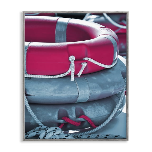 Stupell Industries Traditional Nautical Life Buoys Gray Framed Giclee Art, 11 x 14, by Lil' Rue