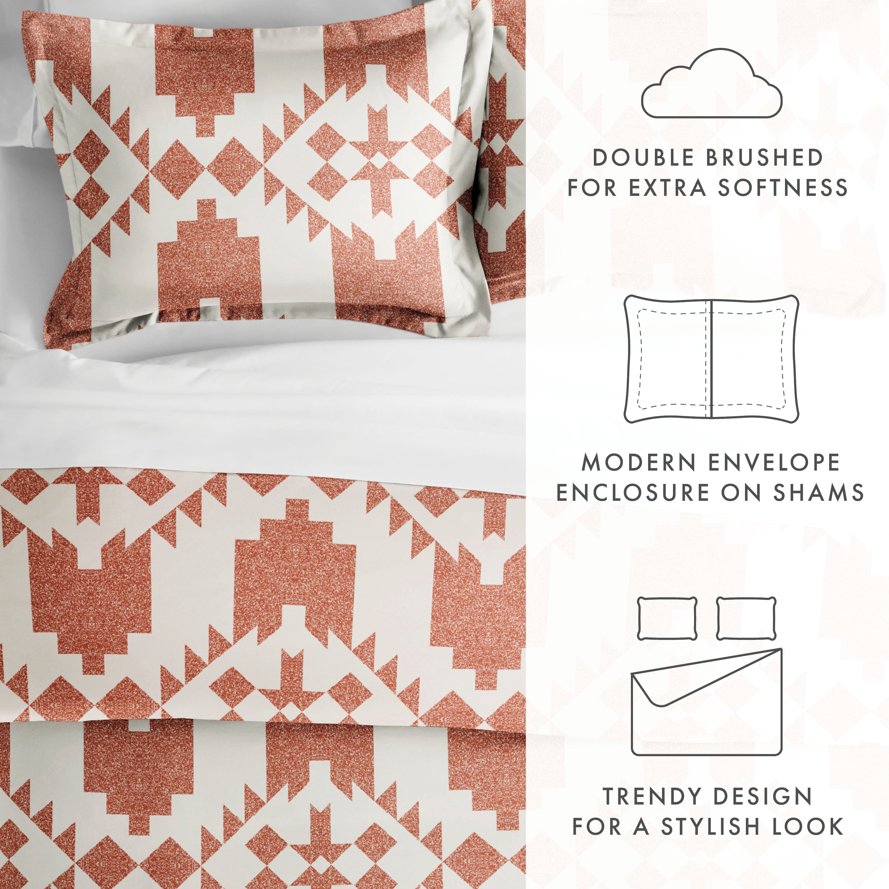 Noble Linens Clay Adobe Diamond Reversible 3-Piece Duvet Cover Set, King/Cal King