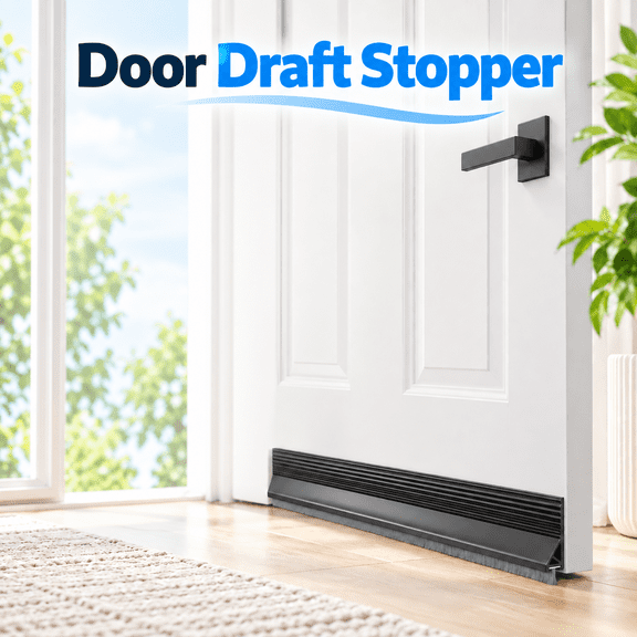 OZERAA 39 Inch Door Draft Stopper with Brush, Self Adhesive Door Sweep for Door Bottom, Under Door Weather Stripping Seal, Blocks Dust Noise Hot & Cold Air, Black, 2 Pack