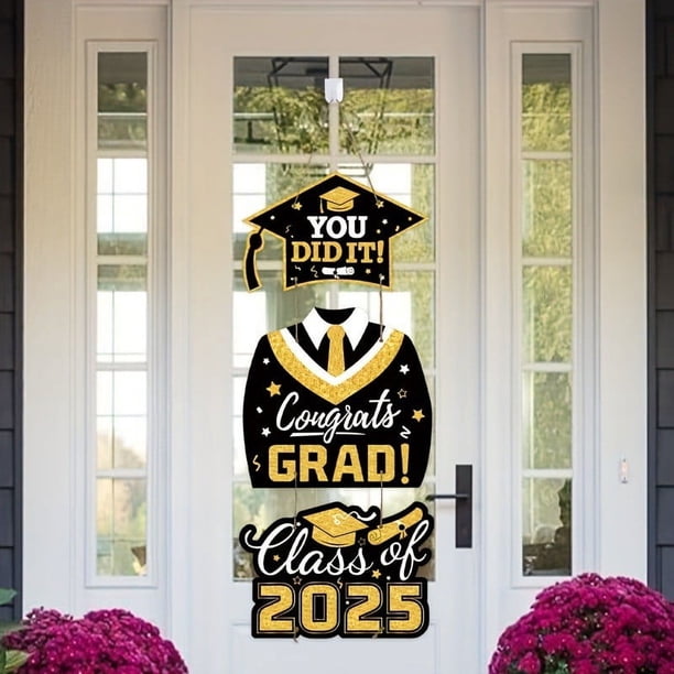 Letrero de puerta de madera de graduación 2025, decoración de fiesta al aire libre, letrero de bienvenida colgante para la entrada de la casa, placa de madera duradera con texto claro, textura
