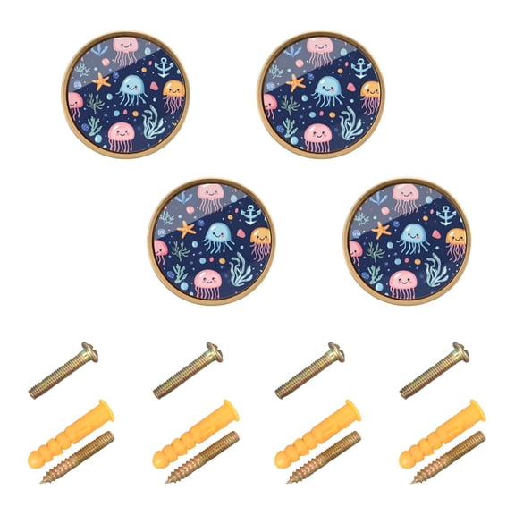 Yayeee 8 Pack Cabinet Knobs with Screws Round Zinc Drawer Pulls for Kitchen, Yellow Jellyfish