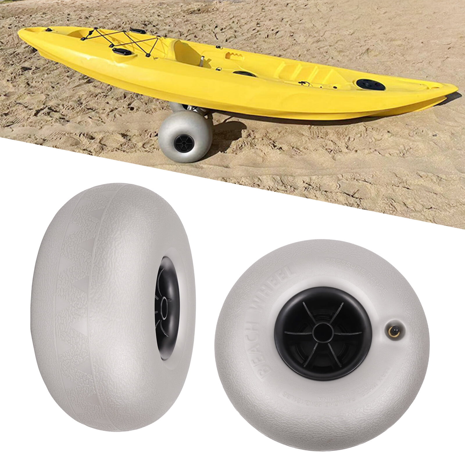2Pcs Balloon Wheels 10" Replacement Big Beach Sand Tires Silver Gray for Kayak Dolly Canoe
