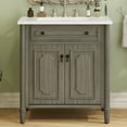 thumbnail image 2 of Euroco 31" Vintage Bathroom Vanity with Sink, Rustic Bathroom Cabinet with Soft Close Doors and Adjustable Shelf, Curved Profile Design, Rubber Wood Legs, Gray, 2 of 9
