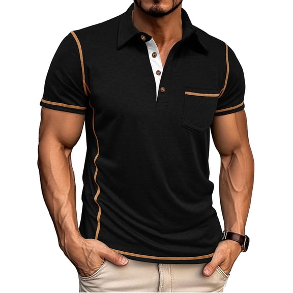 CCRFTGI Mens Polo Shirts Short Sleeve Casual Button Collared Golf Shirts Fashion Moisture Wicking Quick Drying Classic Summer T-Shirts With Pocket Black L