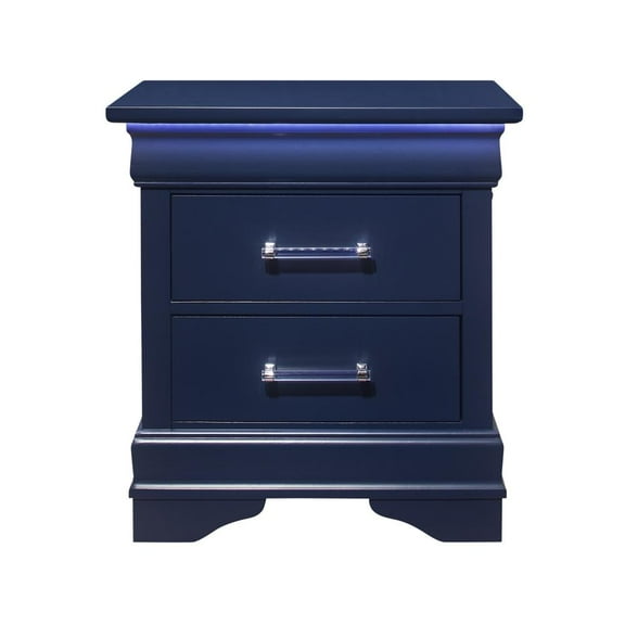 HomeRoots 24" Blue Two Drawer Solid Wood Lighted Nightstand