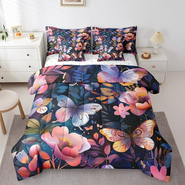 YST Butterfly Ensemble de Literie Dégradé, Contes de Fées, 7 Pcs, Fleurs Colorées, Grand Lit