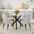 thumbnail image 5 of StnTalk 39″ Round Glass Dining Table Set for 4 with Gray Faux Leather Chairs, Modern Tempered Glass Kitchen & Dining Room Table with Black Metal Base and Upholstered Seating, 5 of 10