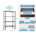 thumbnail image 3 of 4 Tier Shelf Organizer for Kitchen, 1400lbs Capacity Height Adjustable Wire Shelving Unit Rack 35.6Lx14Wx61.8H Metal Bathroom Storage Shelves for Bedroom Laundry Room Metal Shelves with Wheels, 3 of 7