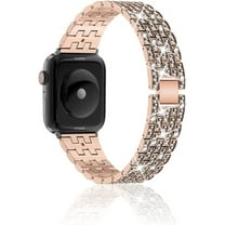 KONEE Stainless Steel Bnad Compatible with Apple Watch Series 8 7 41mm 40mm 38mm Strap Bling Bracelet Adjustable Replacement Wristband for i Watch SE Series 8 7 6 5 4 3 2 1 - Rose