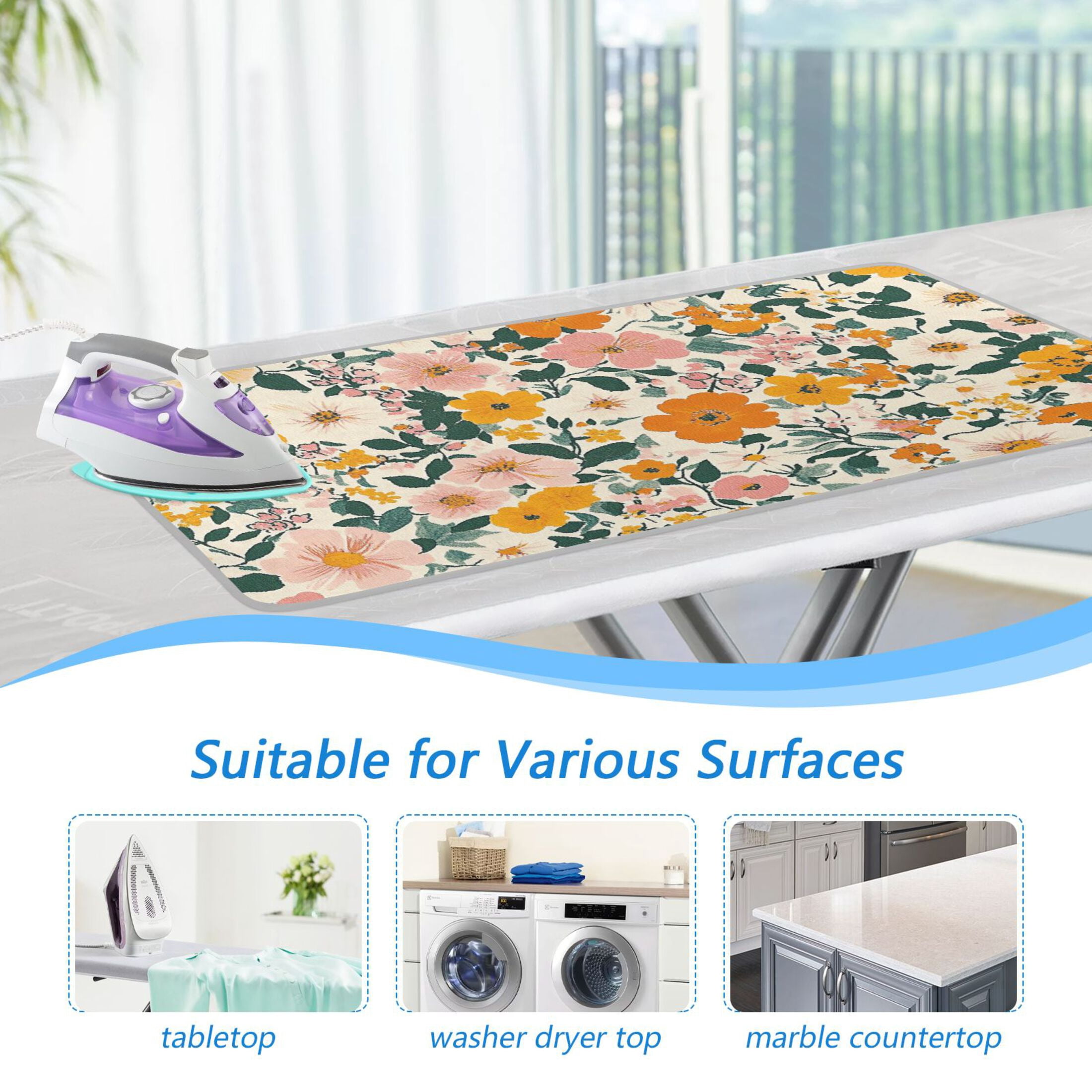 Vibrant Flower Garden Ironing Mat Blanket for Table Top Travel Portable Ironing Board Pad 47.2x27.6 Inch